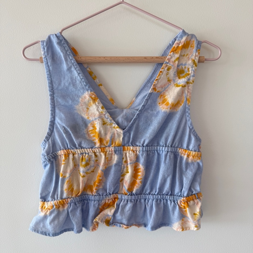 Zara Girls Blue Orange Floral Linen Blend Sleeveless Top Size 6 - Picture 3 of 4